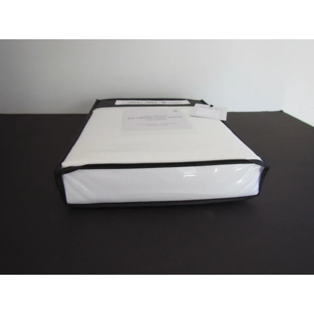Saks Fifth Avenue Queen 100% Cotton Sateen Sheet Set White 625 TC New
